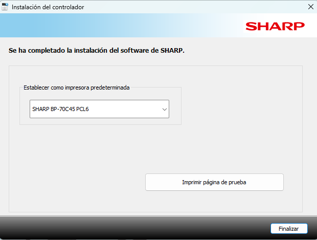 Instalación del software SHARP completada